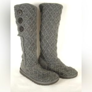 Ugg Grey Knit Lattice Button Side Cardy Boots